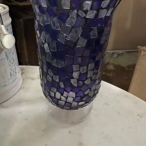 Mosaic Glass Vase in Blue and Silver
